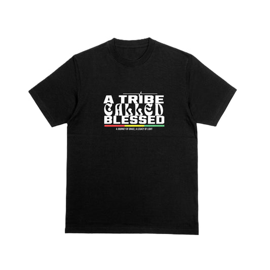 Black t-shirt with 'A Tribe Called Blessed' printed in white text