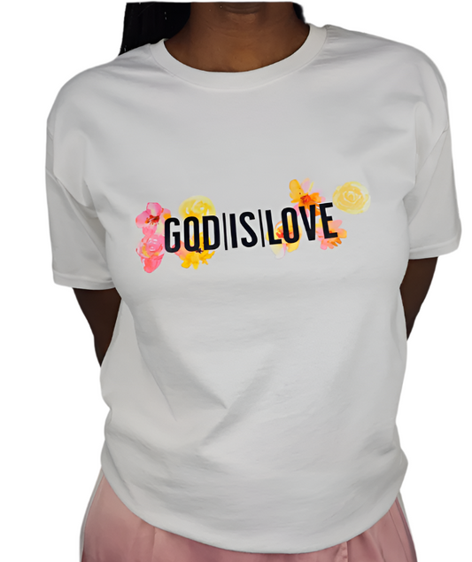 Floral GODISLOVE Black Logo T-Shirt